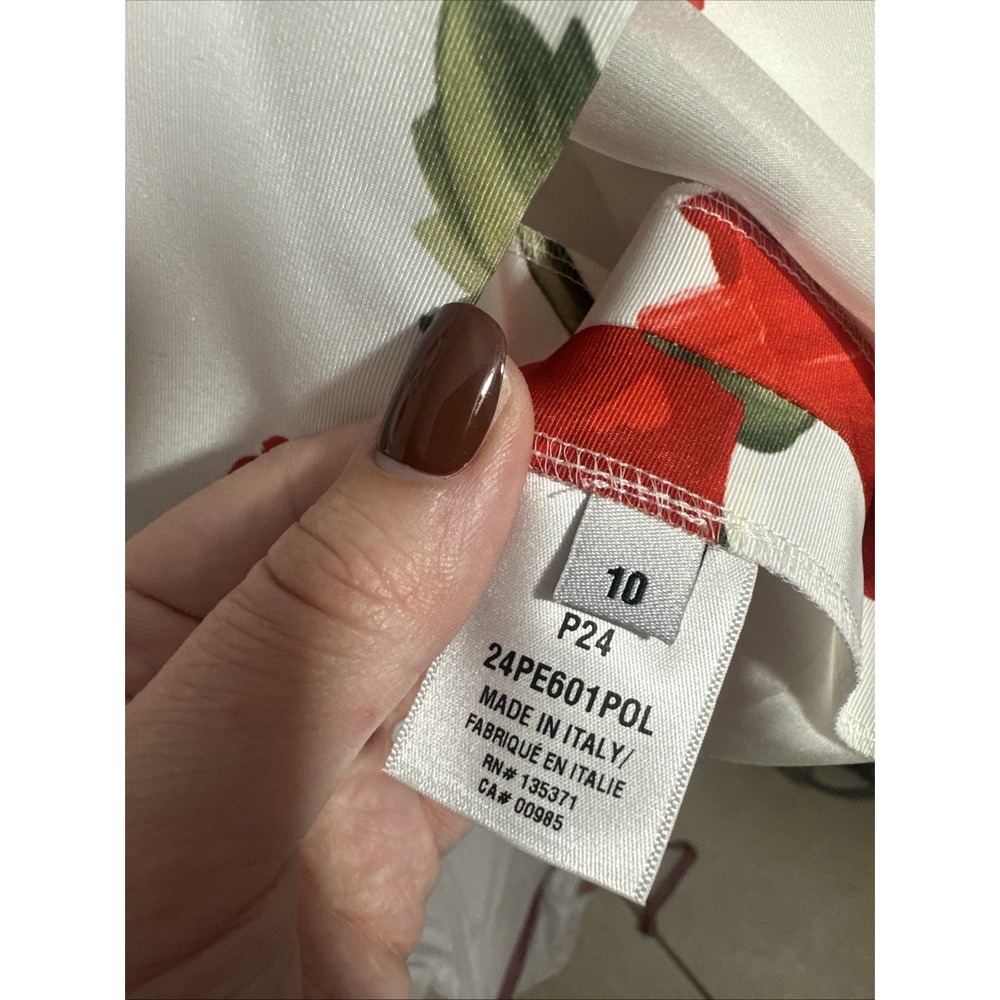 NWD $6000 Oscar de la Renta [ 10‎ ] Poppies Floral Scoop Midi Dress White Red - Picture 16 of 16